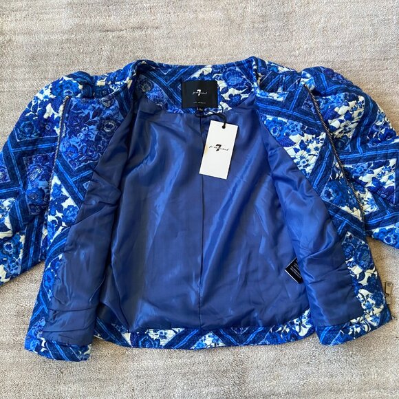 7 For All Mankind Blue Toile Quilted Floral Jacket NWT - Picture 3 of 10